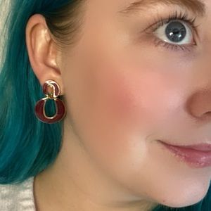 Vintage Purple Dangle Loop Figure 8 Gold Metal Clip On Earrings